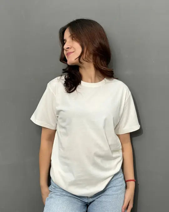 RB White Plain V-Neck Oversize T-Shirt