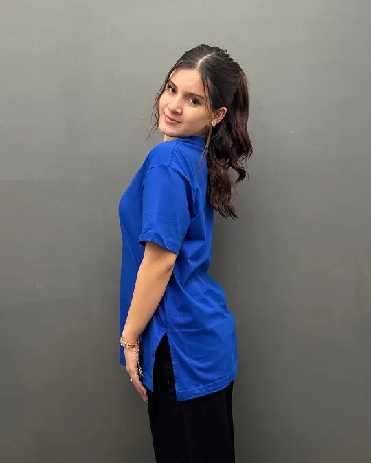 RB Royal Blue Plain V-Neck Oversize T-Shirt