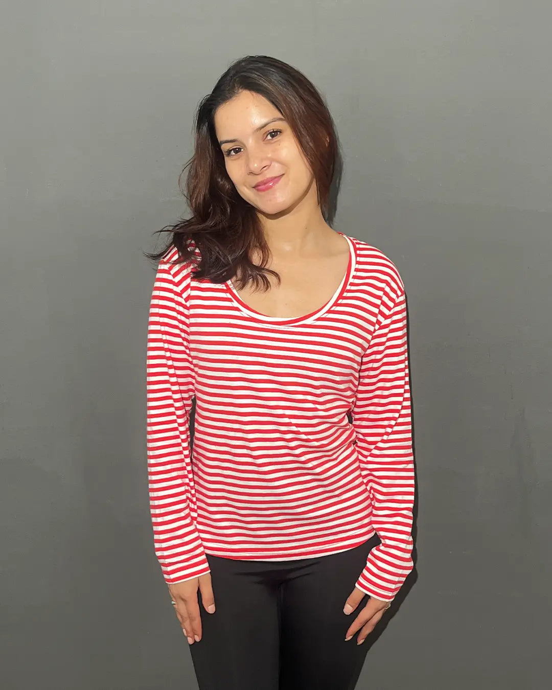 Red Stripey Scoop Neck T-Shirt