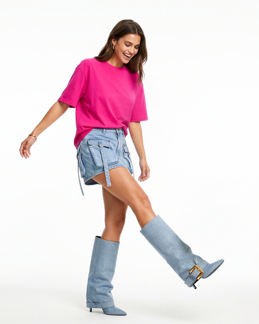 Hot Pink Plain Oversized T-Shirt