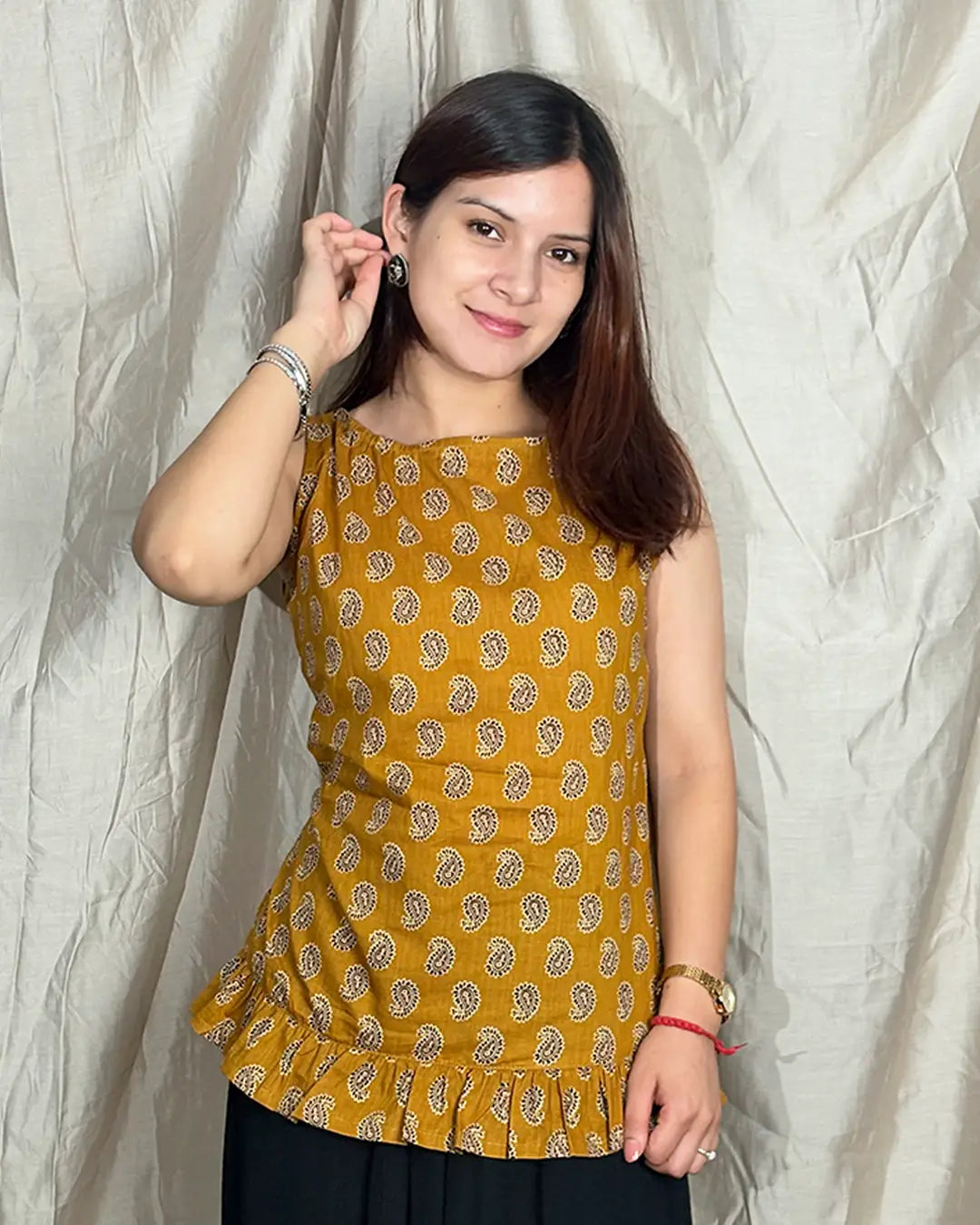 Yellow Sunehri Snatched Short Kurti