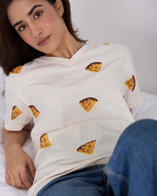 Waffle V-Neck Oversized T-Shirt