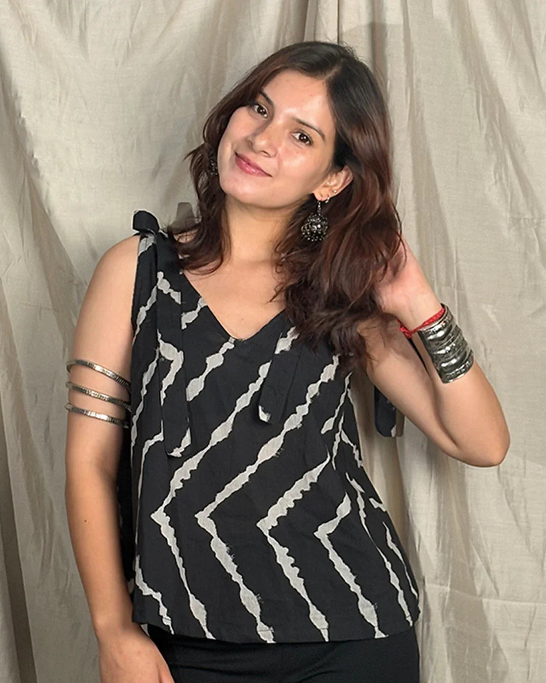 Black Nina Shoulder Tie Top