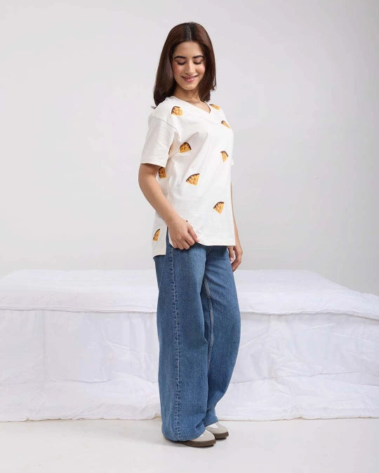 Waffle V-Neck Oversized T-Shirt