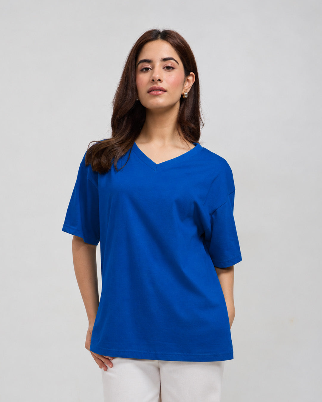 Royal Blue Plain V-Neck Oversize T-Shirt