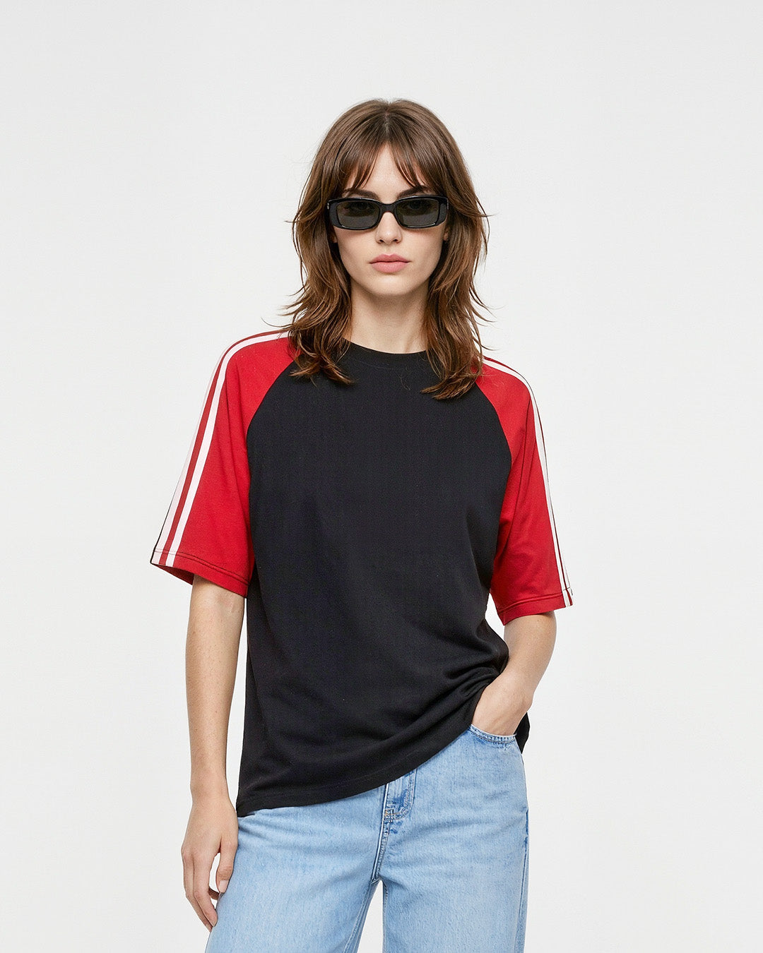 Black-Red Curve Plain T-Shirt