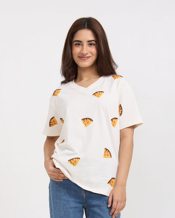 Waffy V-Neck Oversized T-Shirt