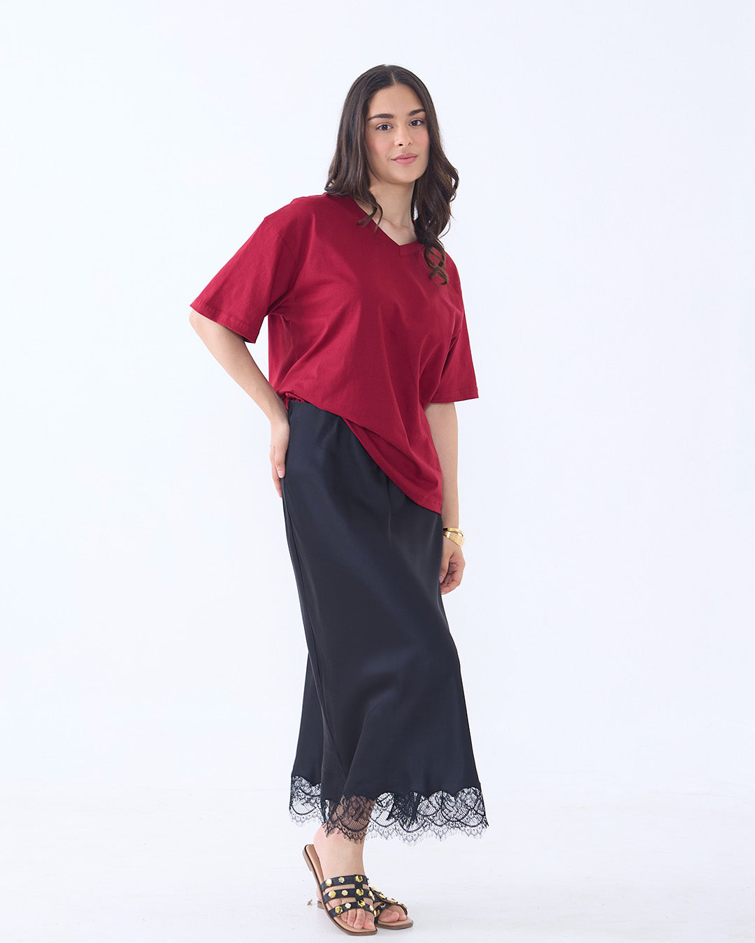 Ruby Plain V-Neck Oversize T-Shirt