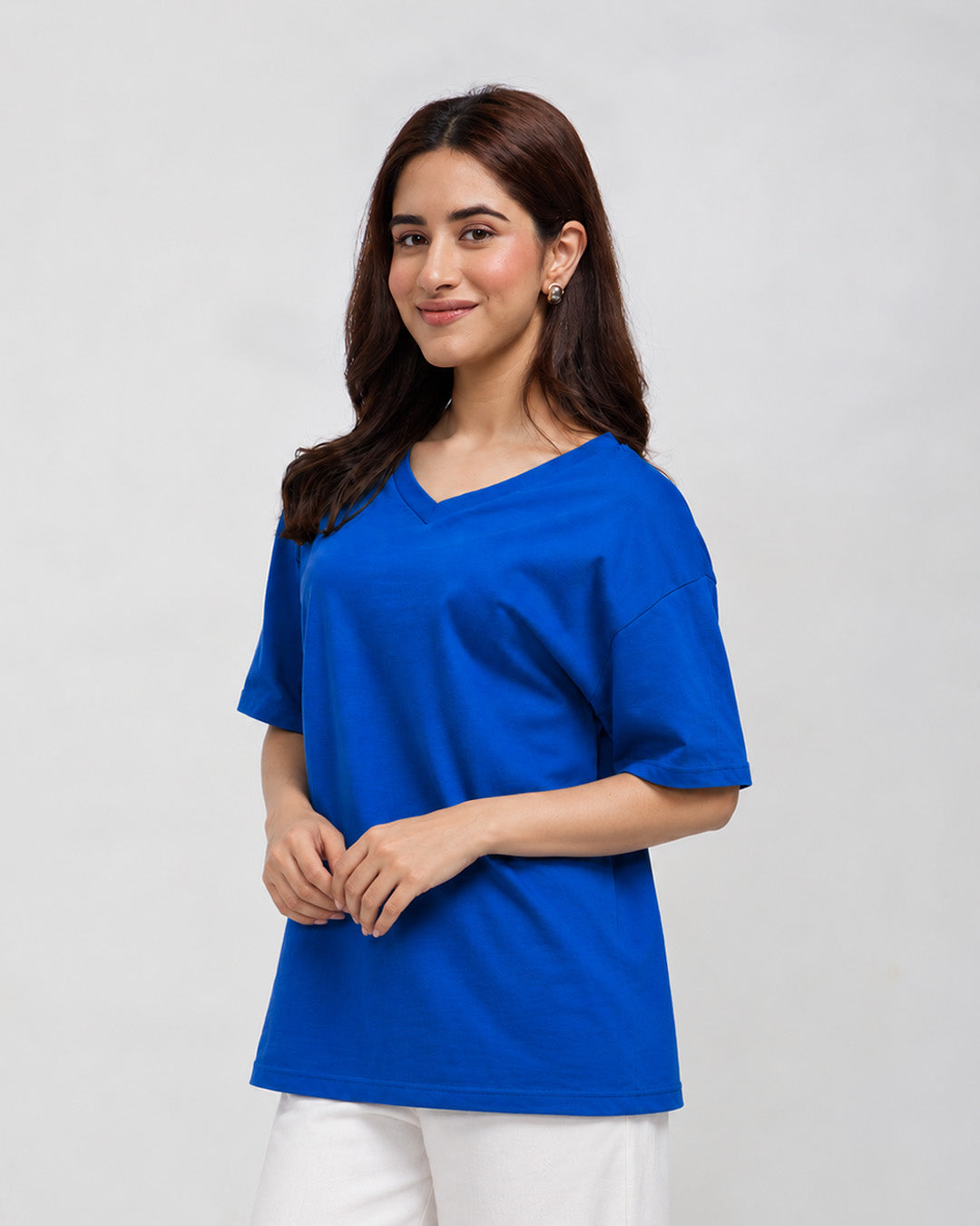 Royal Blue Plain V-Neck Oversize T-Shirt