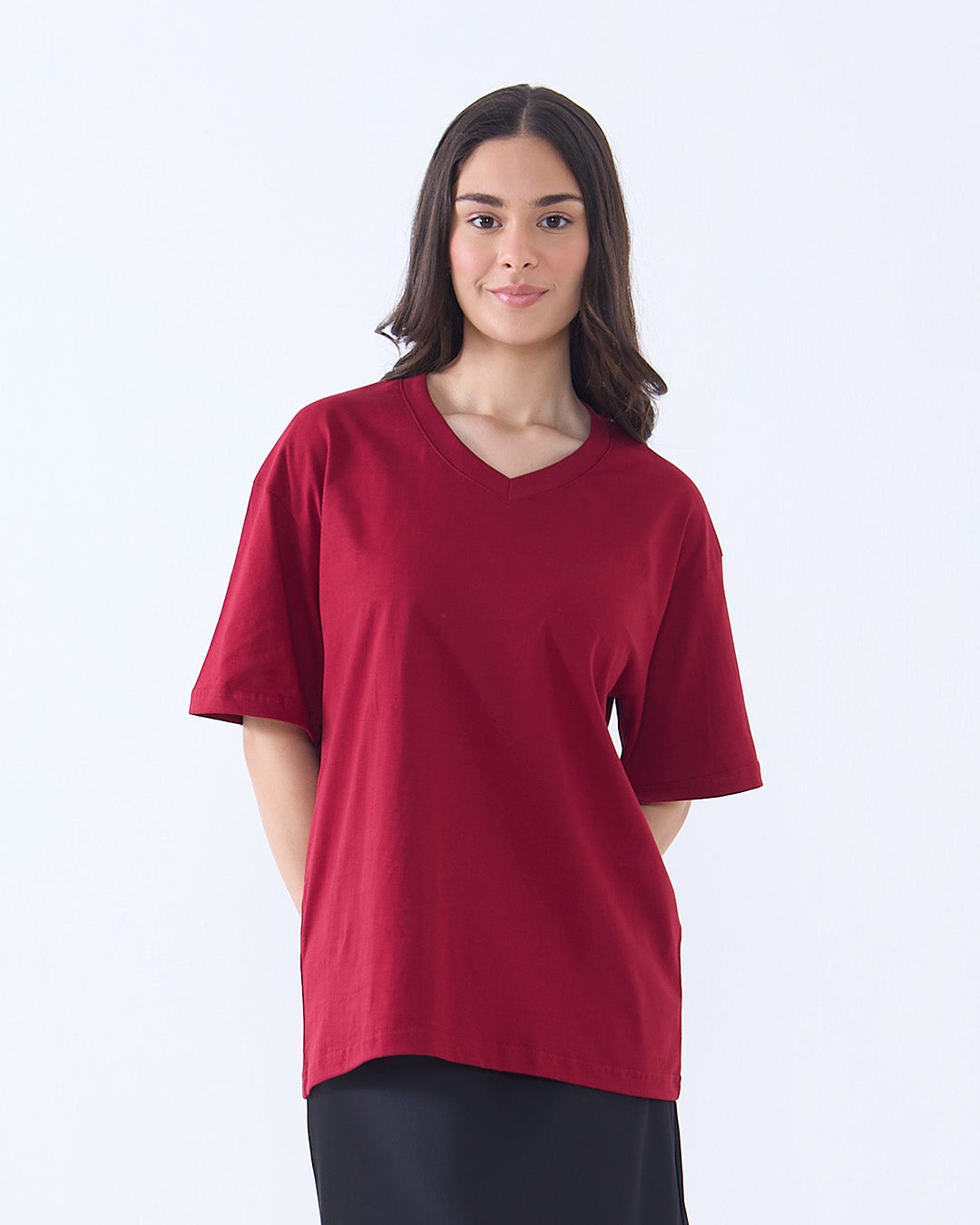 Ruby Plain V-Neck Oversize T-Shirt
