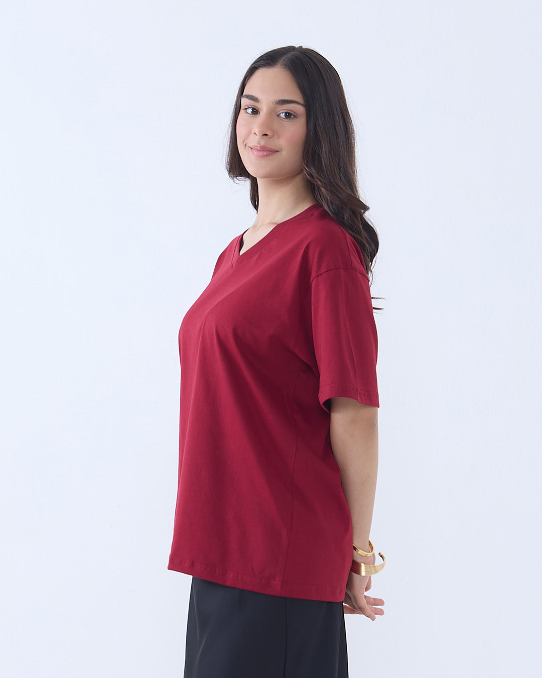 Ruby Plain V-Neck Oversize T-Shirt