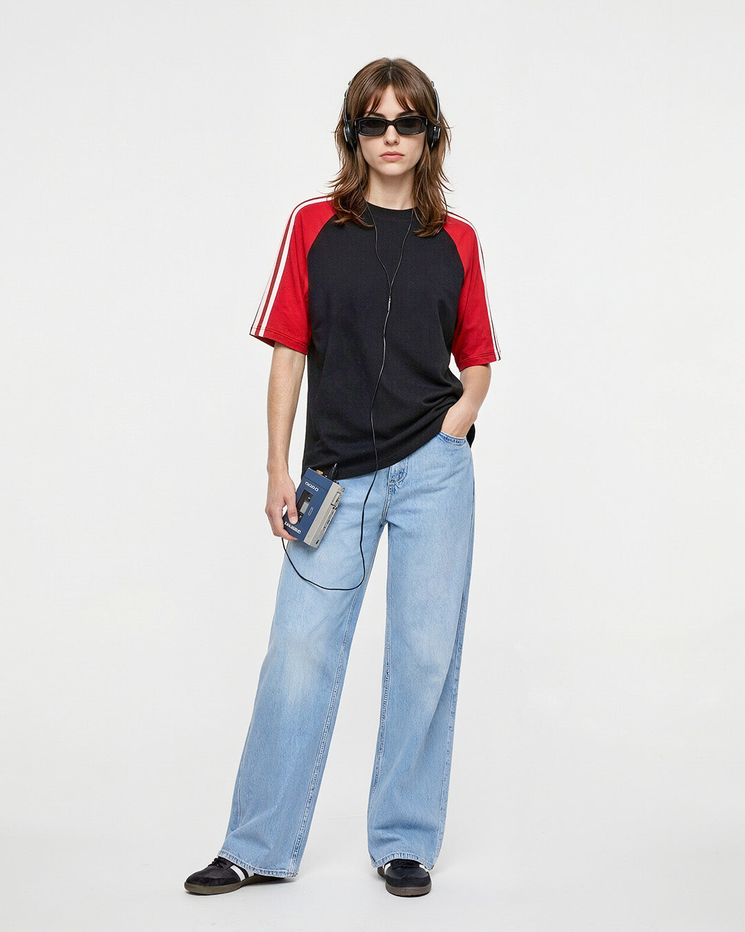 Black-Red Curve Plain T-Shirt