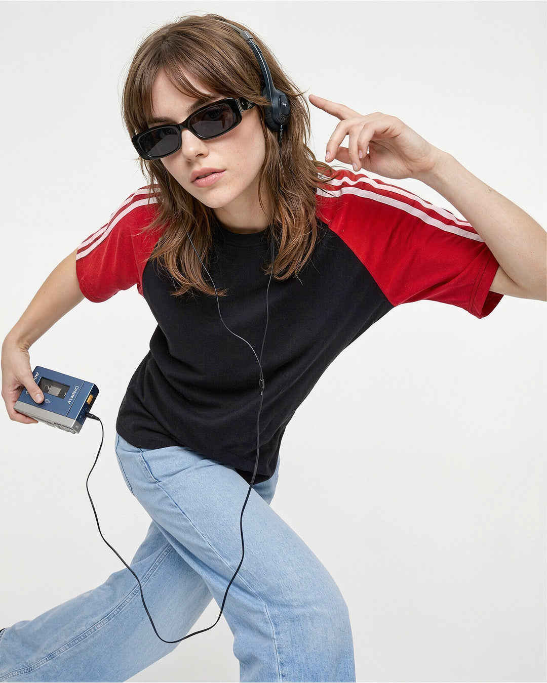 Black-Red Curve Plain T-Shirt