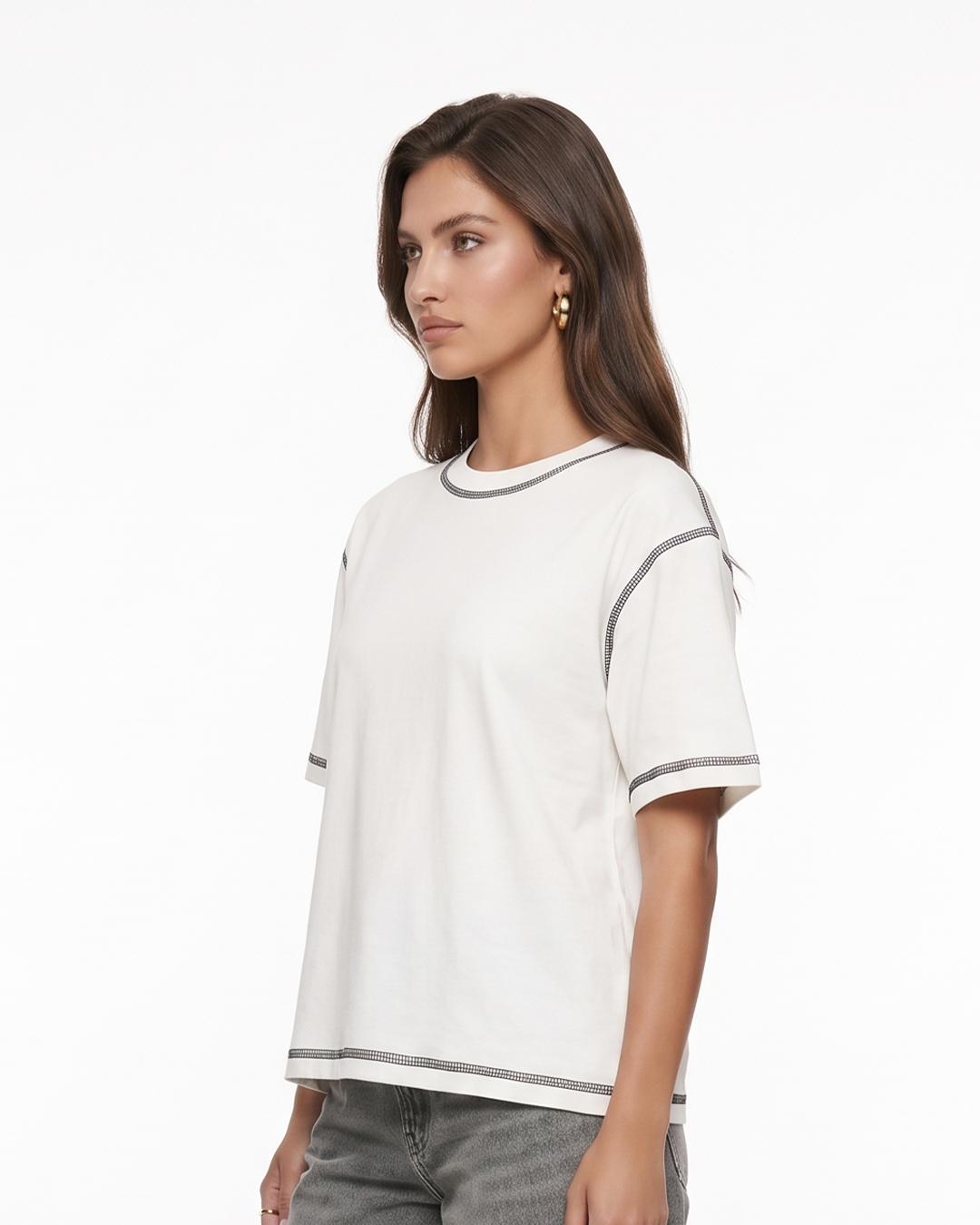 Pearl Reverse Weave Plain Oversized T-Shirt
