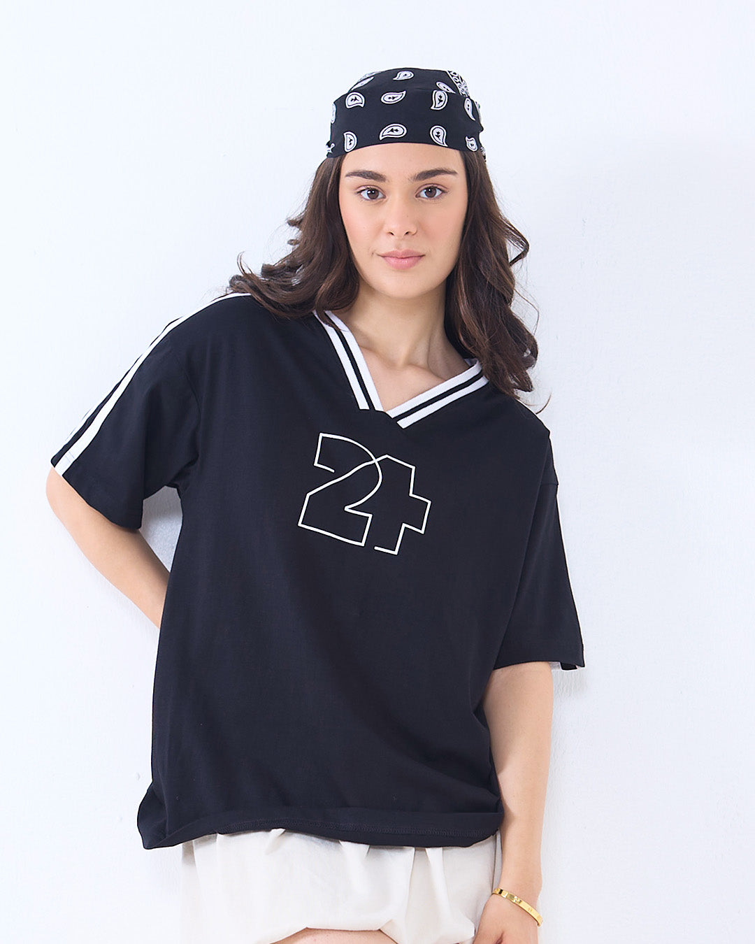 24 Jersey V-Neck Oversize T-Shirt