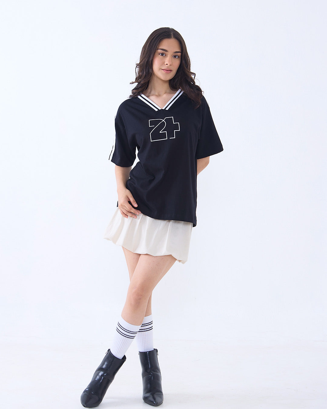 24 Jersey V-Neck Oversize T-Shirt