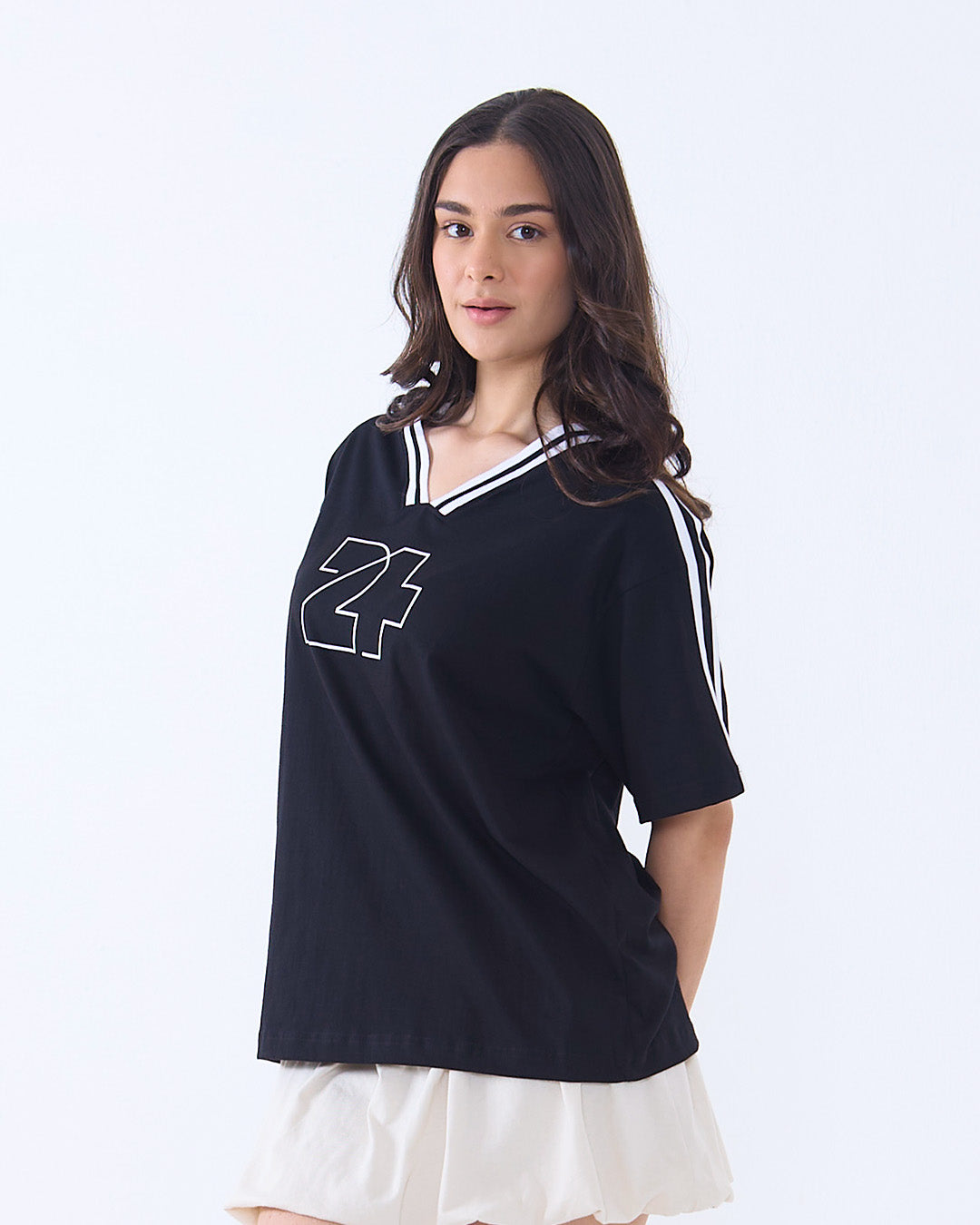 24 Jersey V-Neck Oversize T-Shirt