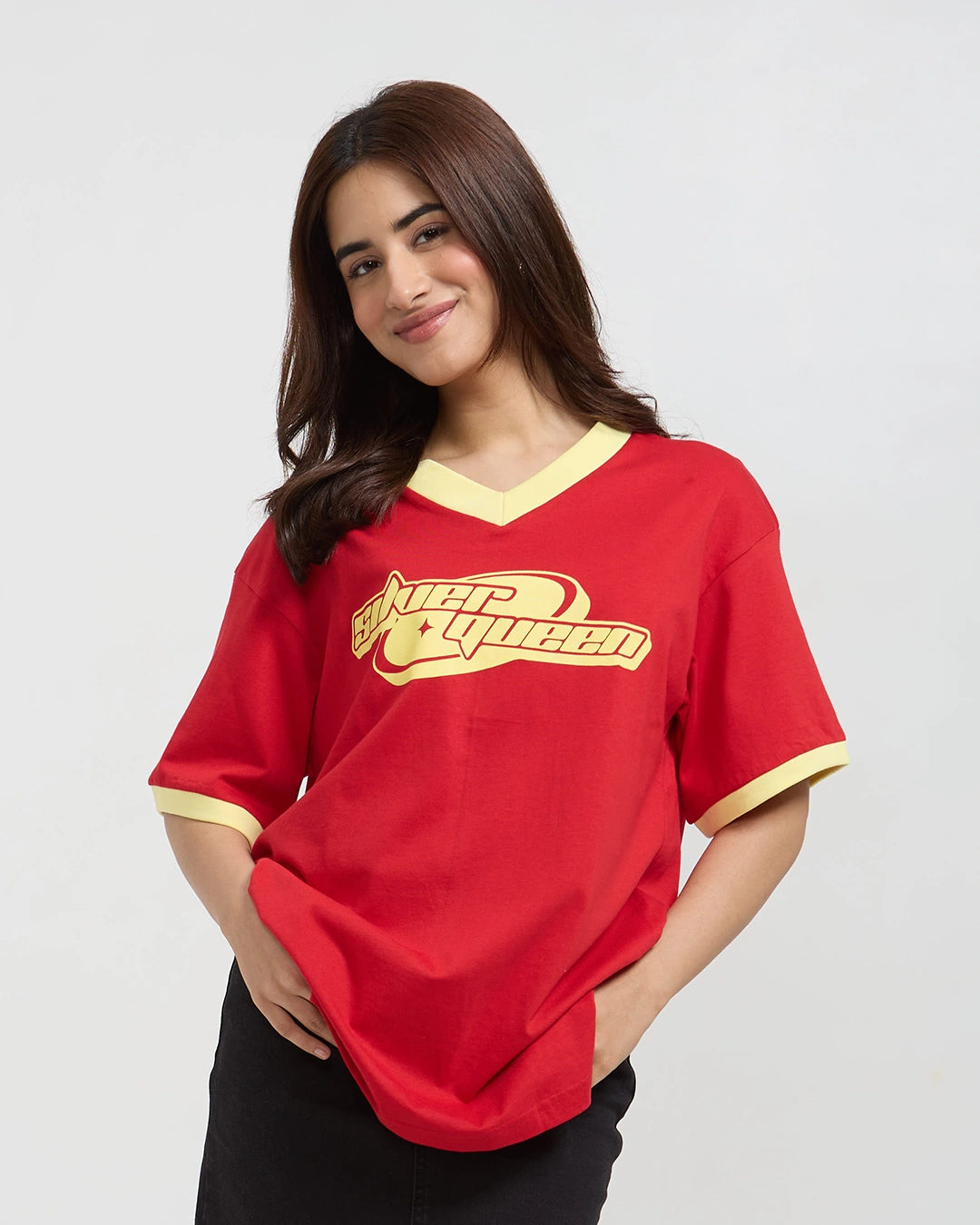 Silver Queen Tap-Out V-Neck Oversize T-Shirt