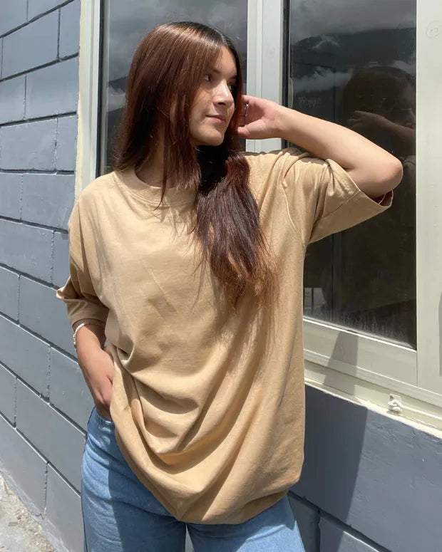 Taupe Solid Oversized T-Shirt
