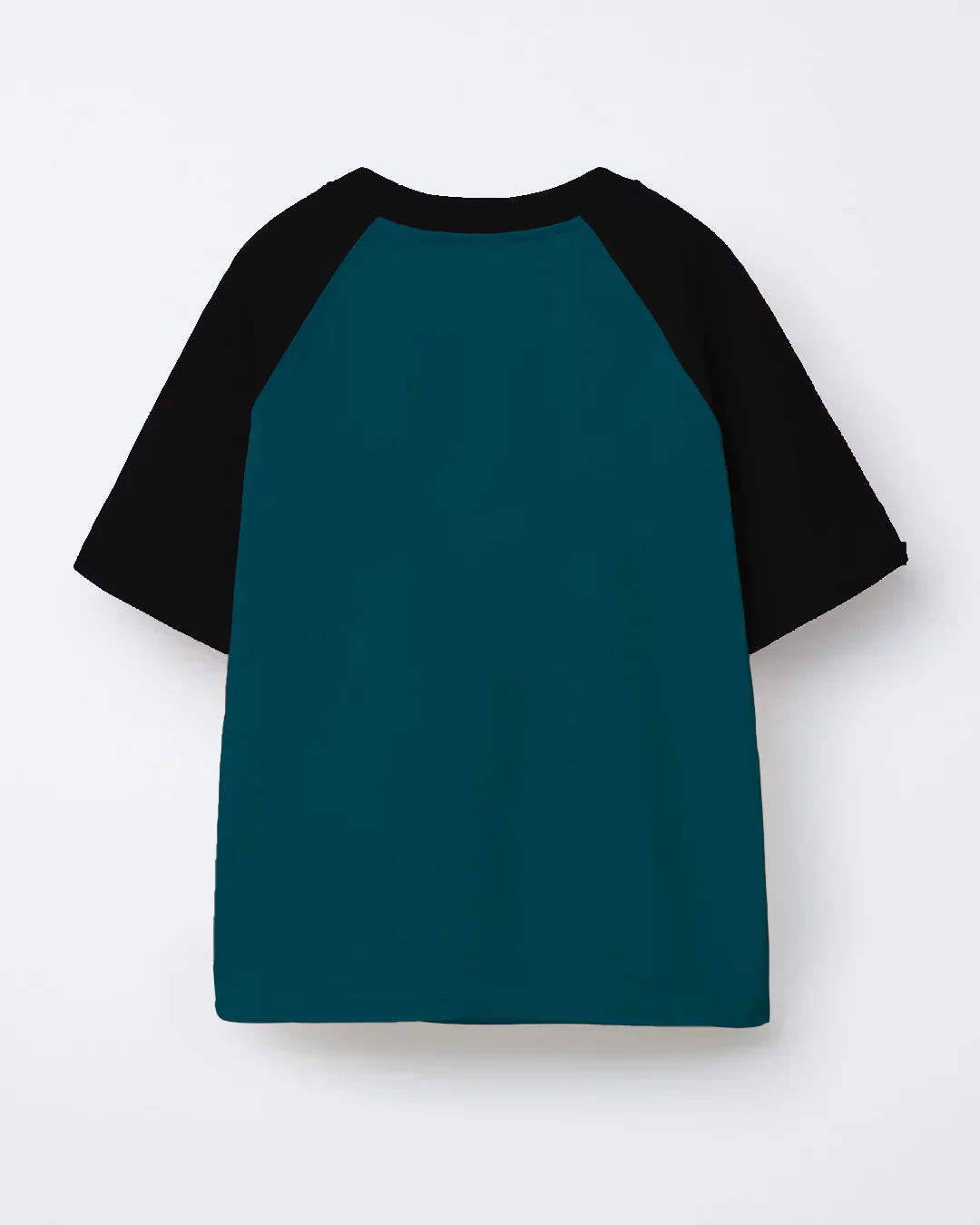 28 Raglan Oversized T-Shirt – teal body with black raglan sleeves, relaxed fit