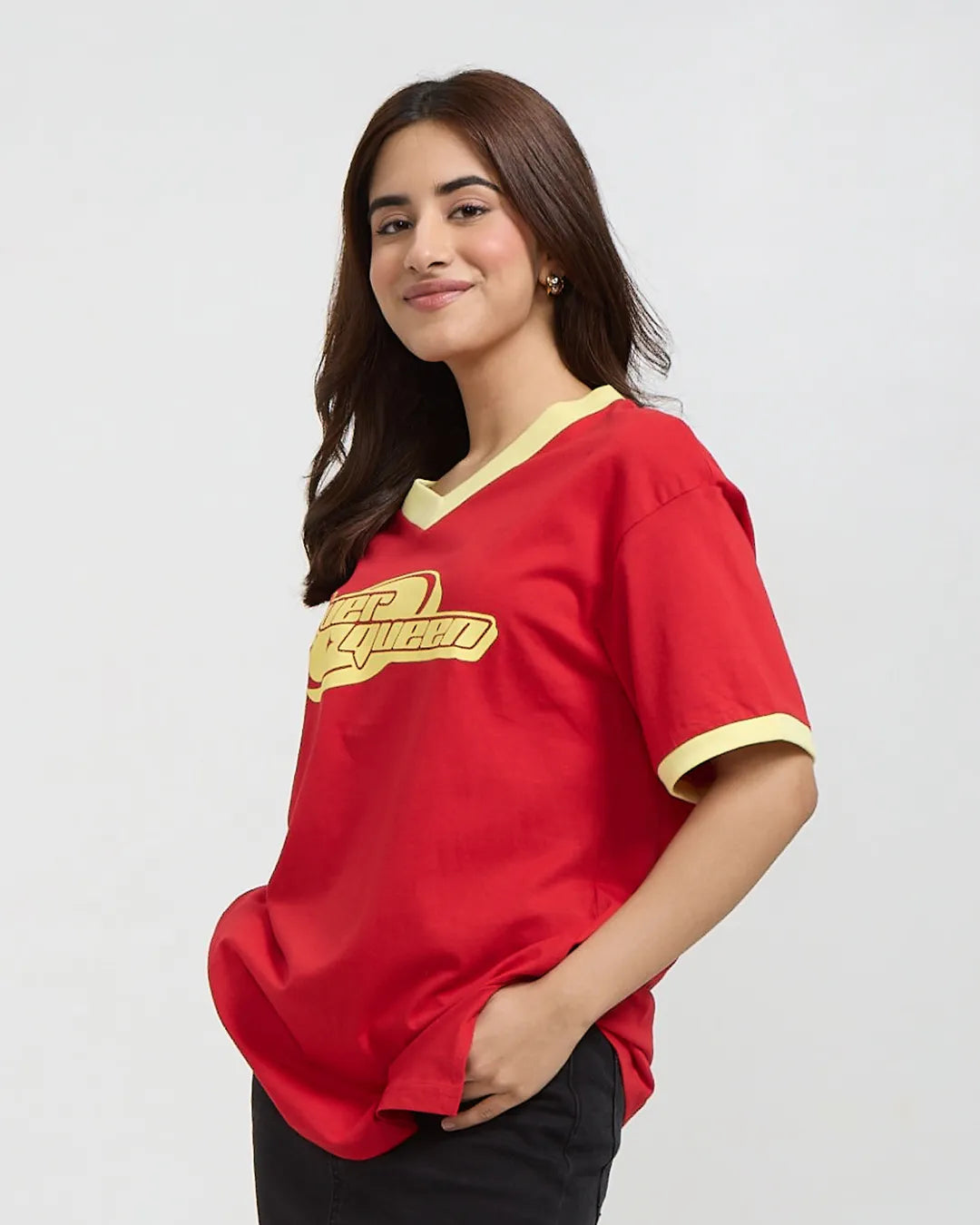 Silver Queen Tap-Out V-Neck Oversize T-Shirt