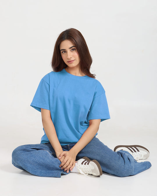 Denim Blue Plain Oversized T-Shirt