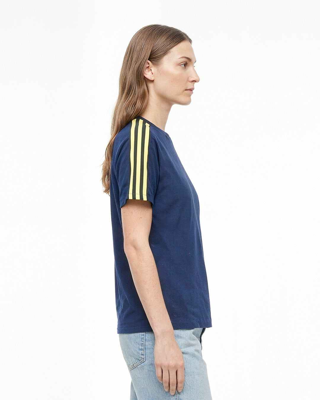 Navy Blue-Yellow Curve Plain T-Shirt