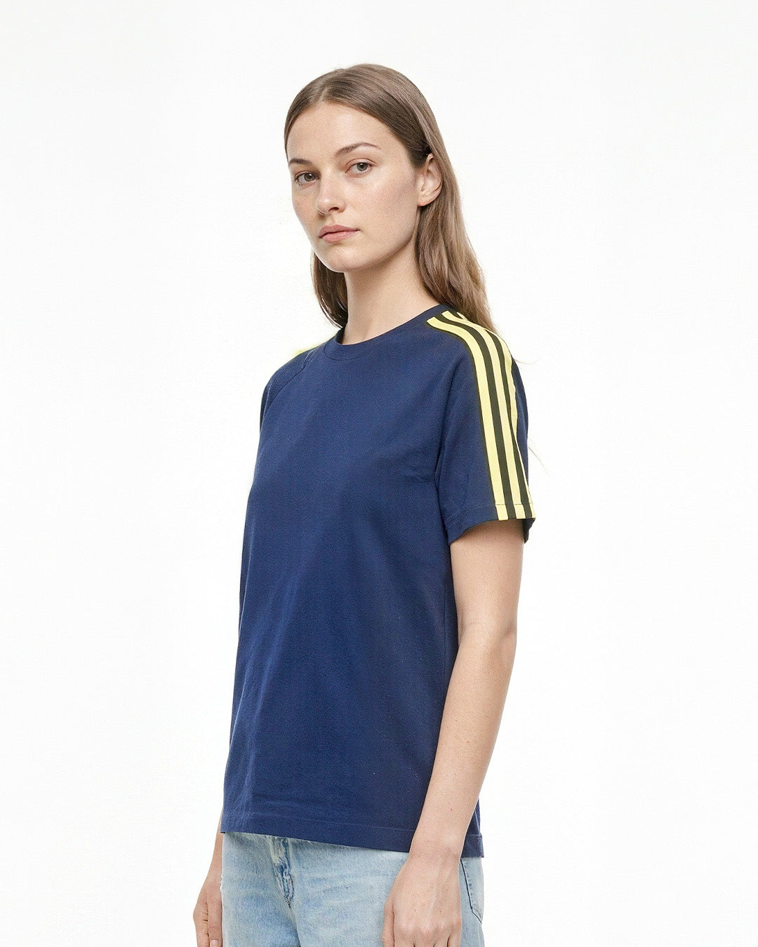 Navy Blue-Yellow Curve Plain T-Shirt