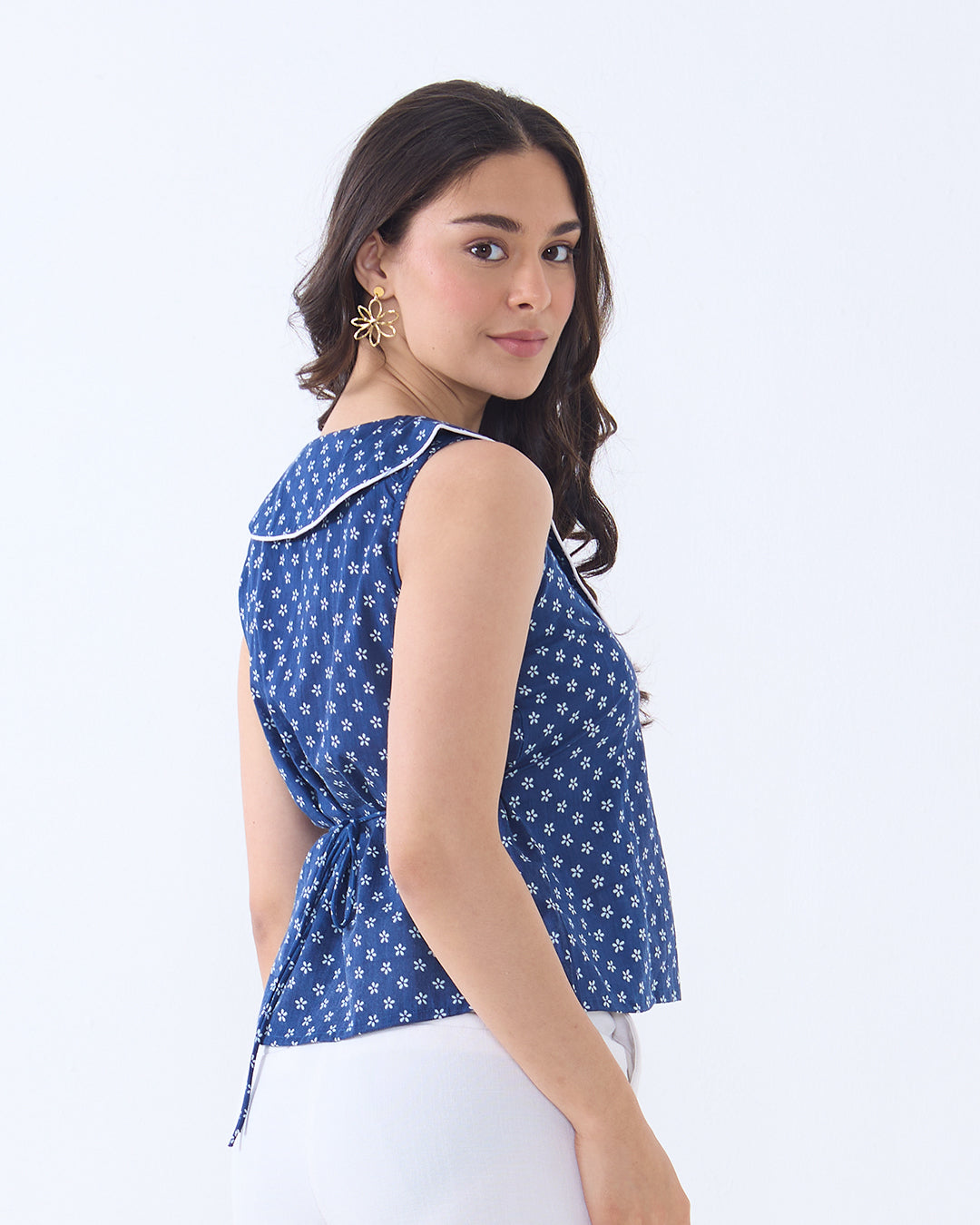Blue Poppy Collar Top