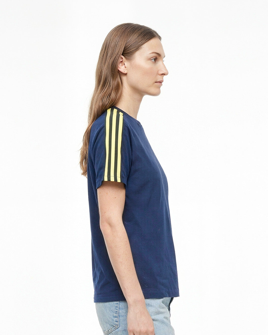 Navy Blue-Yellow Curve Plain T-Shirt
