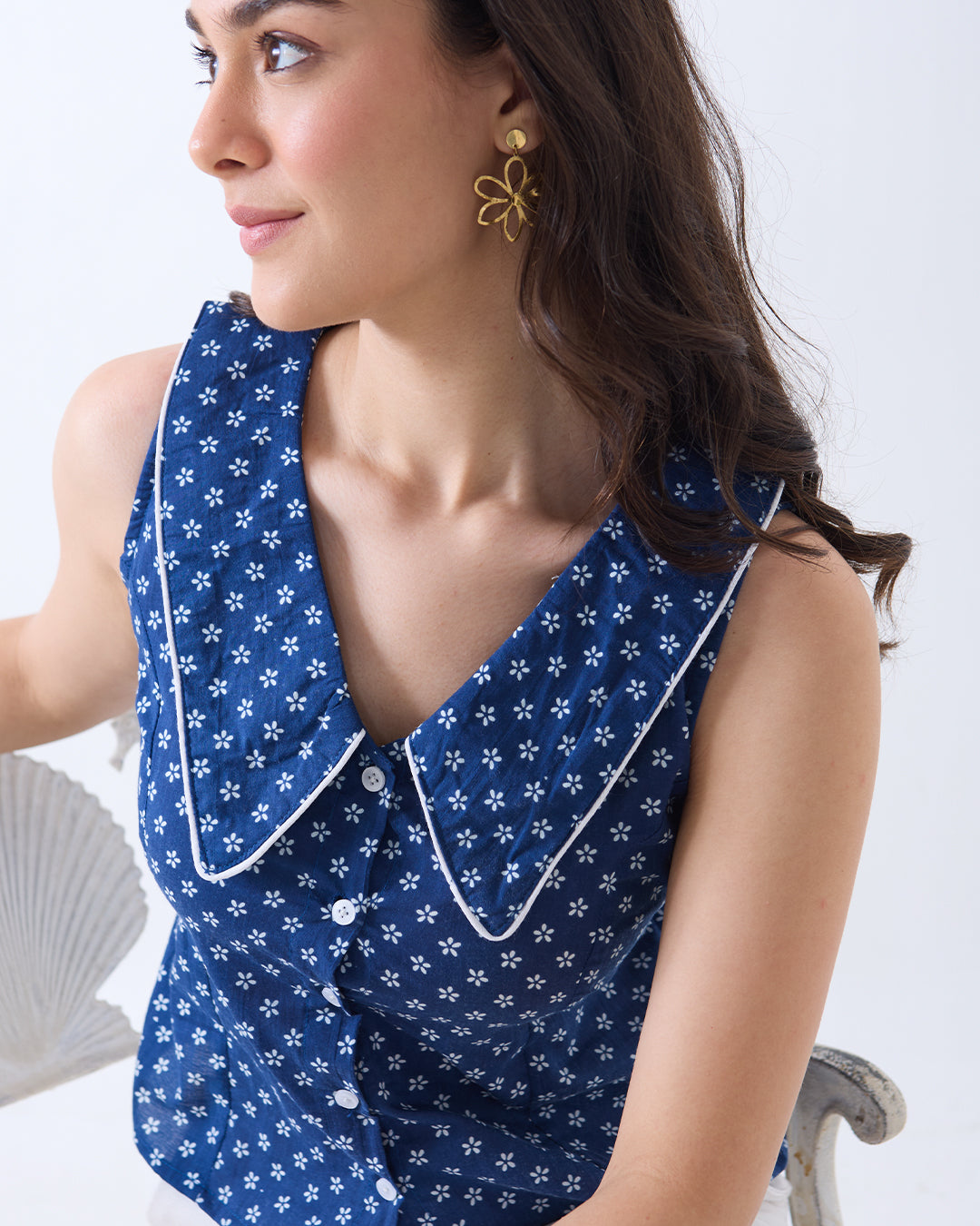 Blue Poppy Collar Top