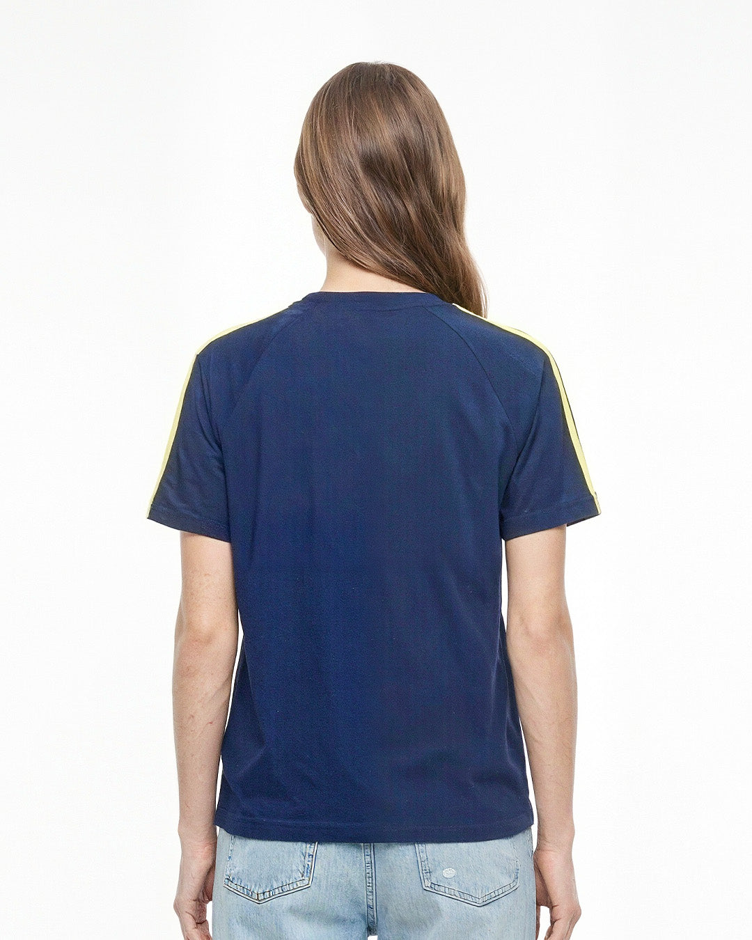 Navy Blue-Yellow Curve Plain T-Shirt