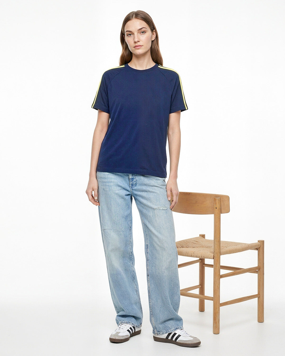 Navy Blue-Yellow Curve Plain T-Shirt