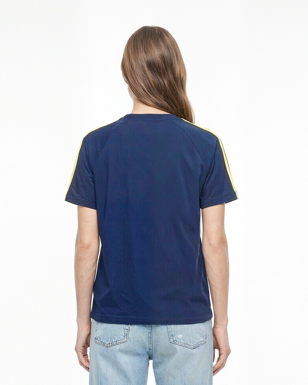 Navy Blue-Yellow Curve Plain T-Shirt