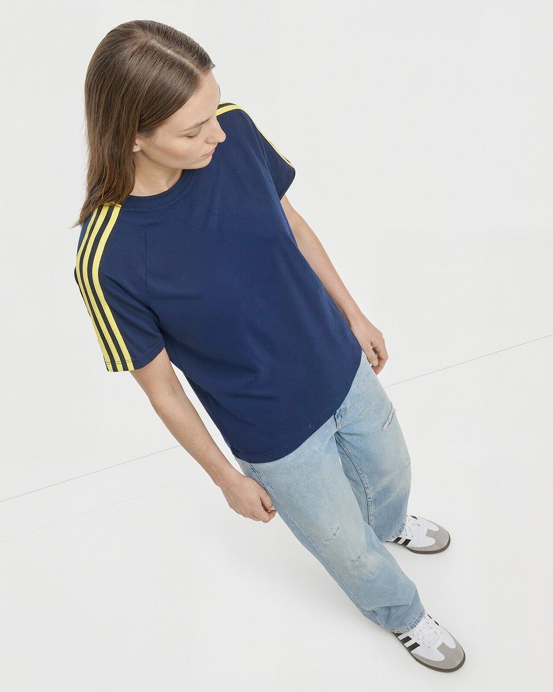 Navy Blue-Yellow Curve Plain T-Shirt