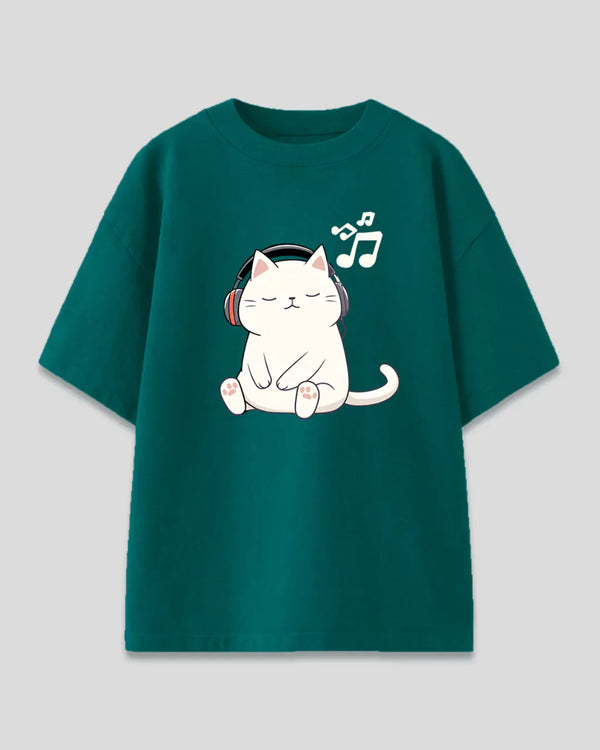 Music Lover Cat Oversized T-Shirt