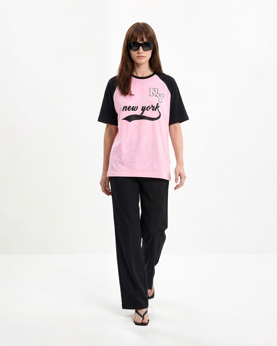 Pink New York Raglan Oversized T-Shirt