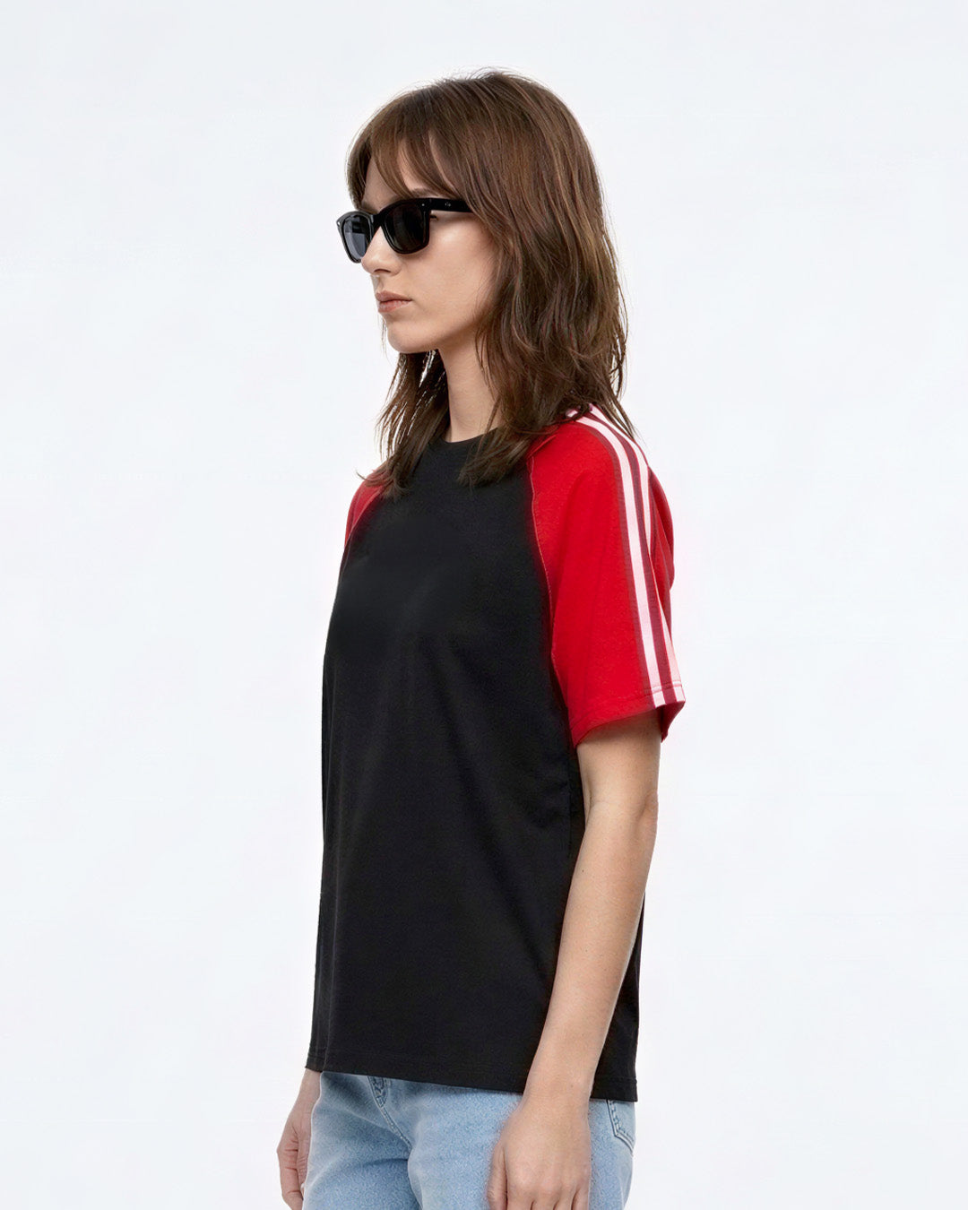 Black-Red Curve Plain T-Shirt