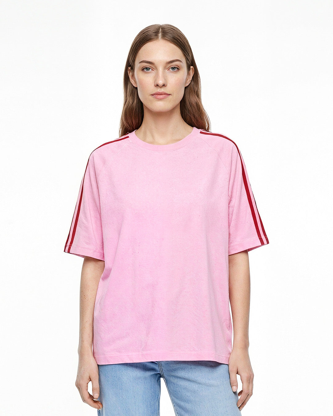Pink-Red Curve Plain Oversize T-Shirt