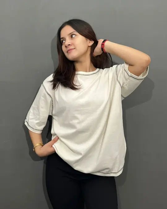 Pearl Reverse Weave Plain Oversized T-Shirt