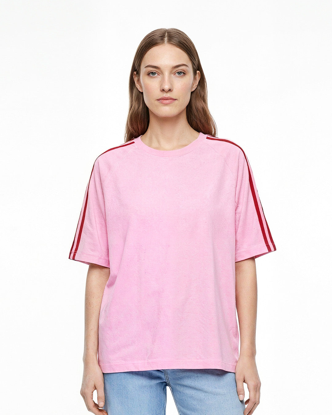 Pink-Red Curve Plain Oversize T-Shirt