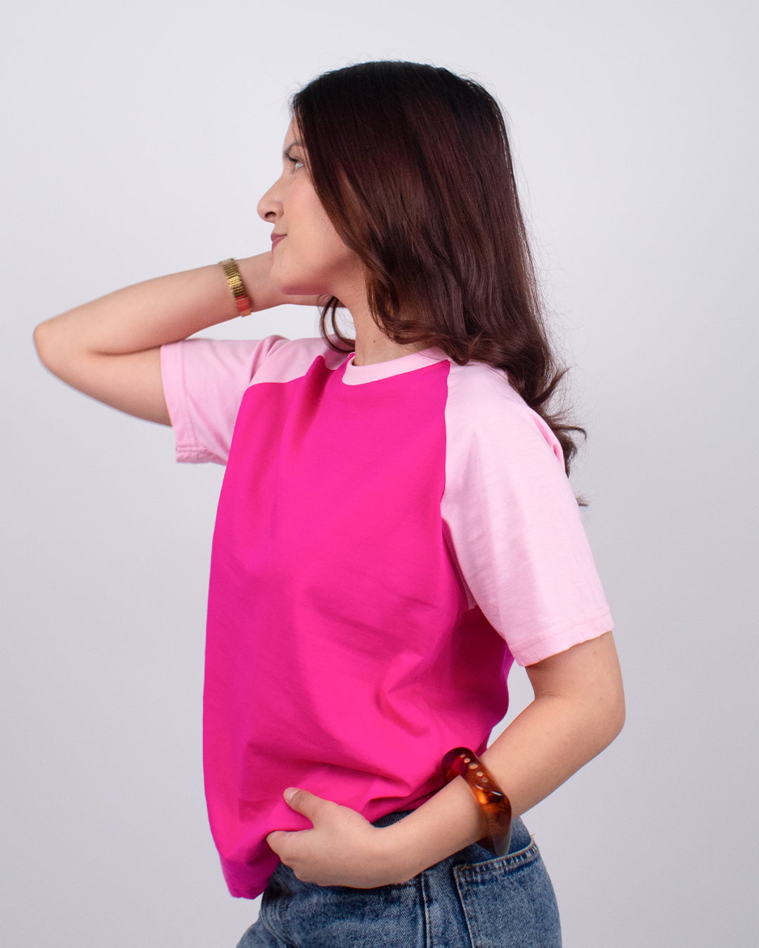 Hot Pink Raglan Plain T-Shirt
