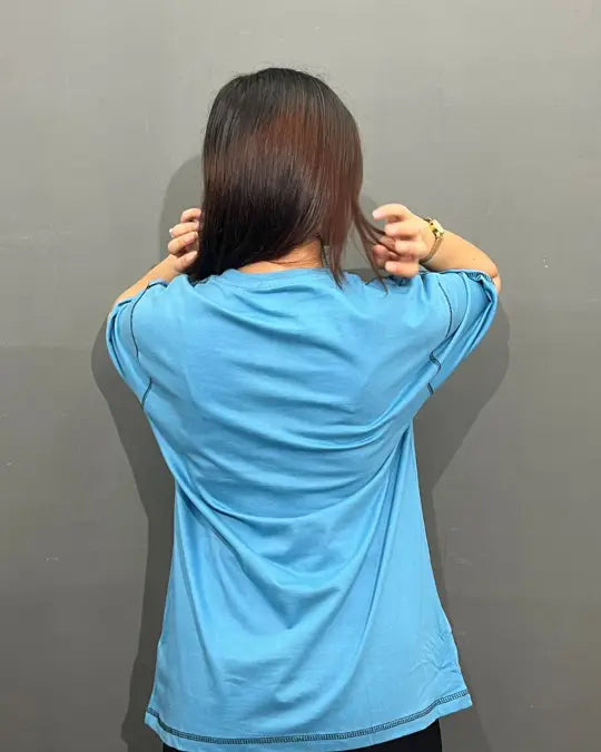 Denim Blue Reverse Weave Plain Oversized T-Shirt