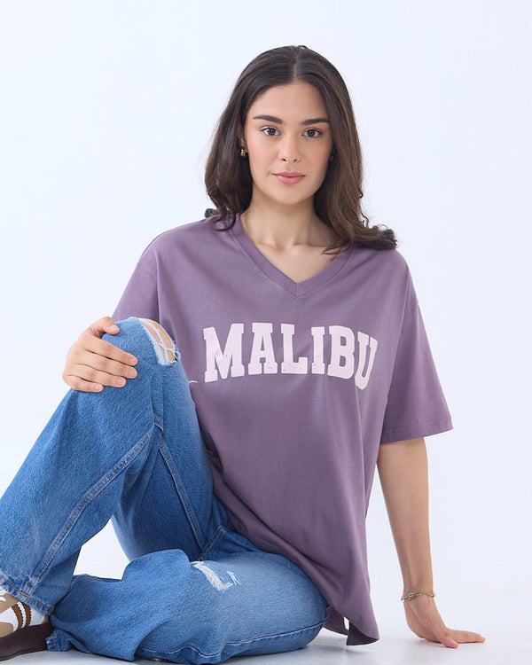 Plum Malibu V-Neck Oversize T-Shirt