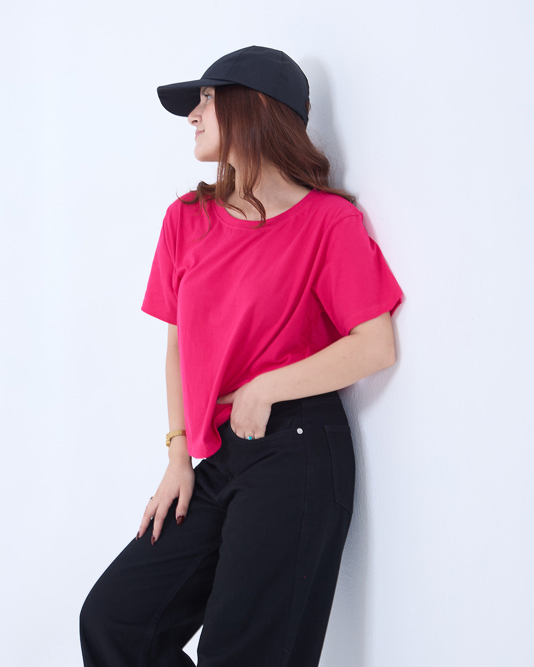 Hot Pink Plain Boxy T-Shirt