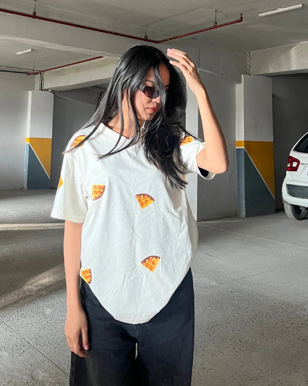 Waffle V-Neck Oversized T-Shirt