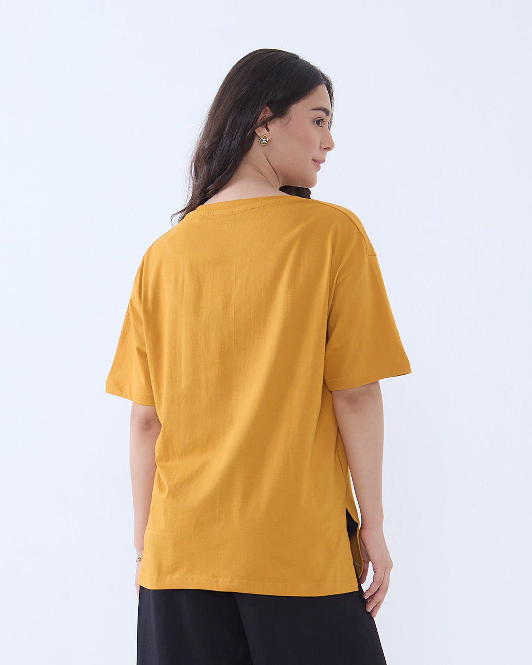 Mustard Plain V-Neck Oversized T-Shirt