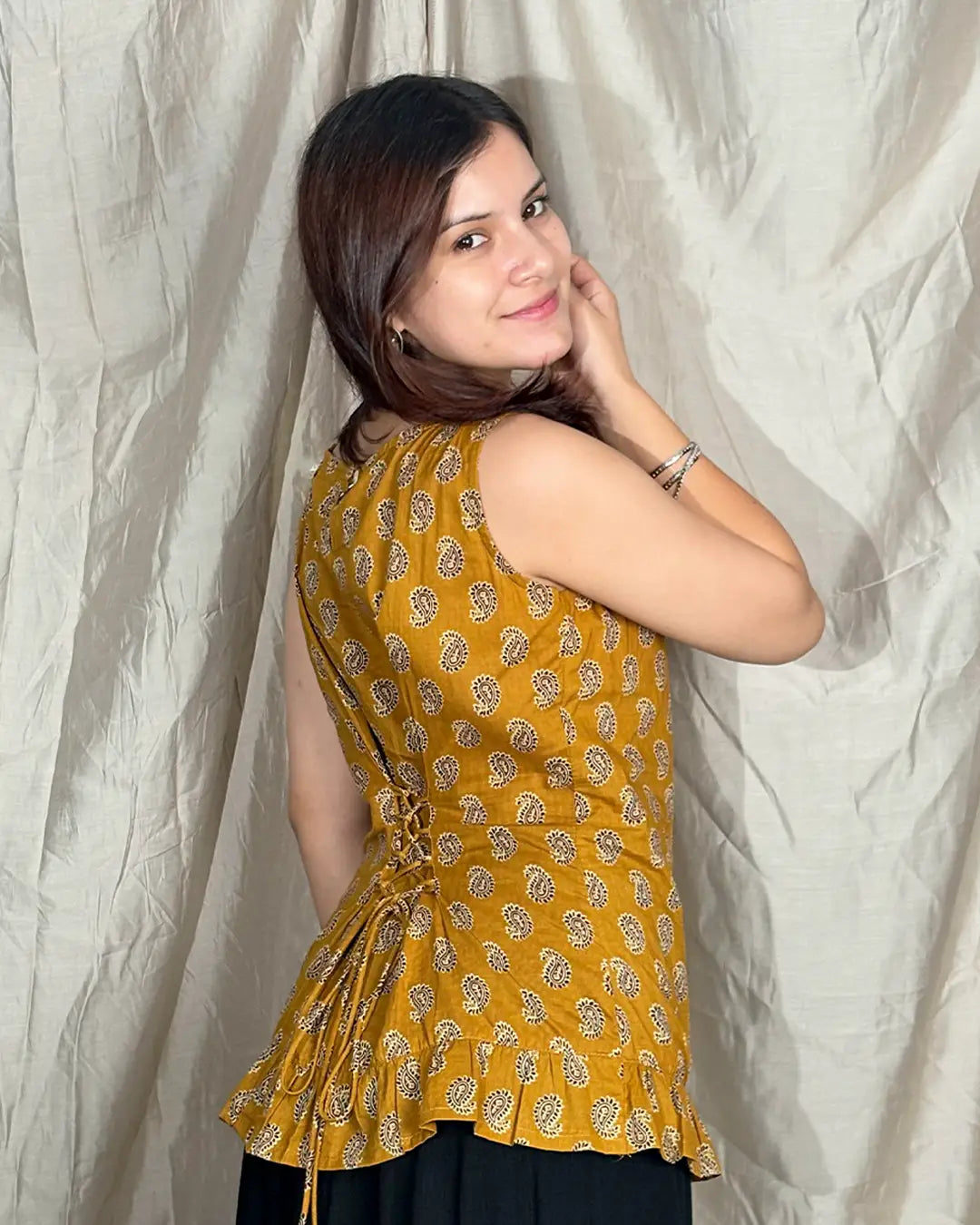 Yellow Sunehri Snatched Short Kurti