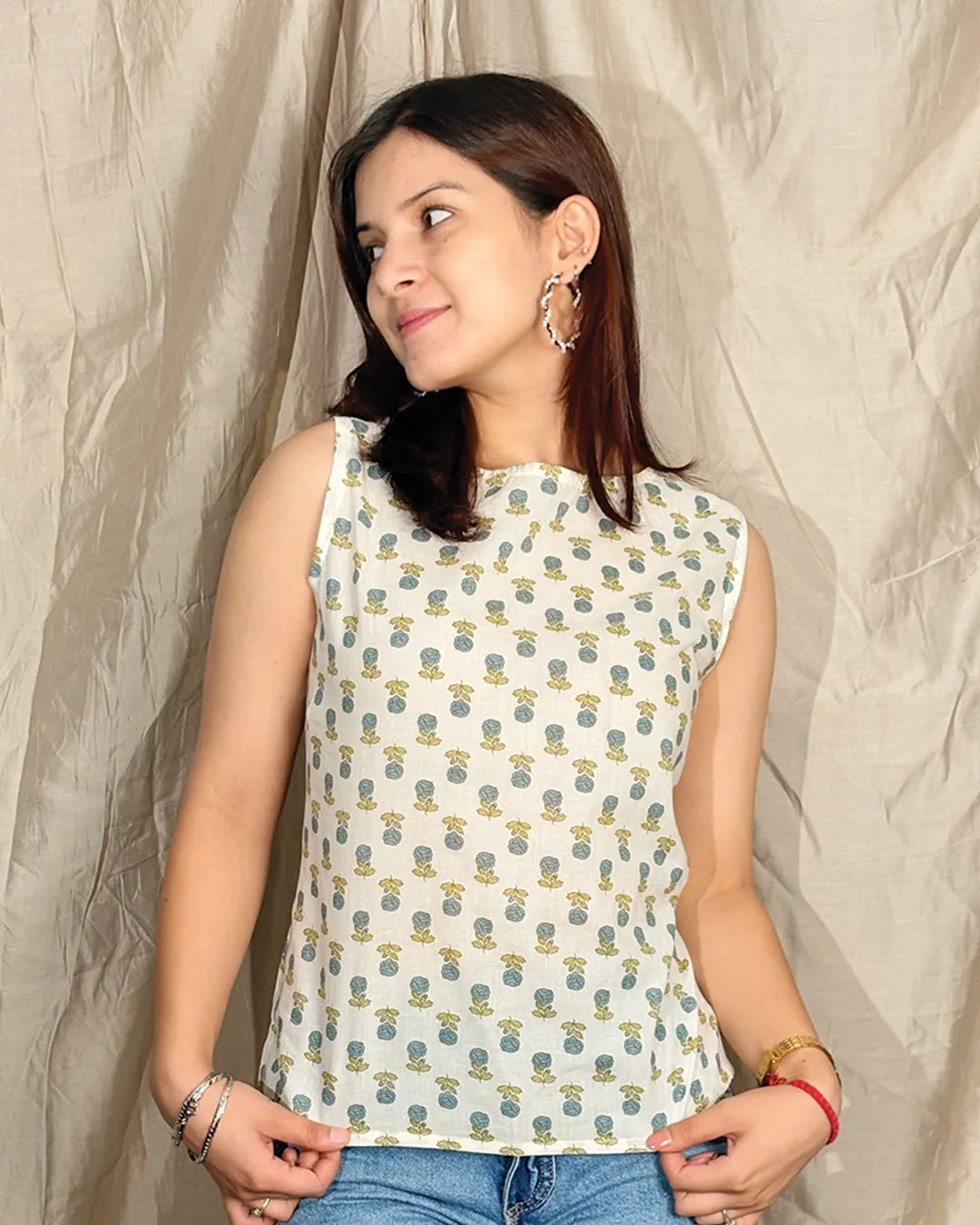 White Floral Fix Short Cotton Top