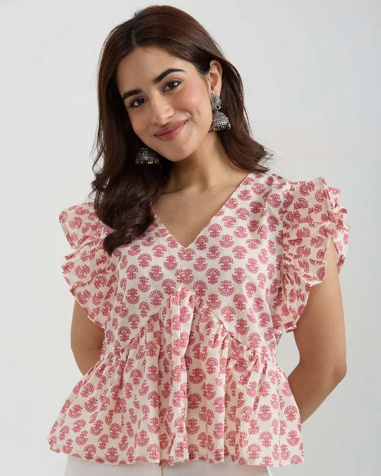 White Cherry Peplum Top